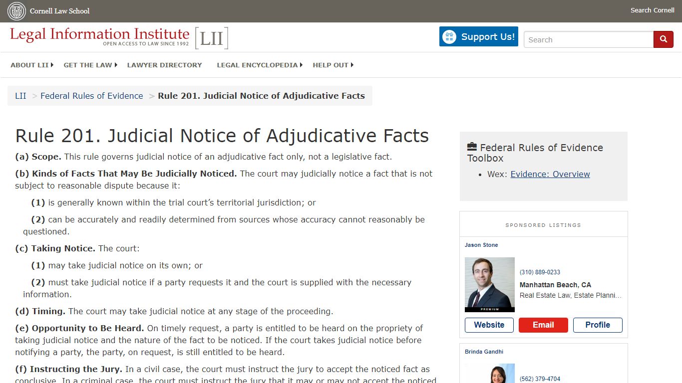 Rule 201. Judicial Notice of Adjudicative Facts | Federal Rules of ...