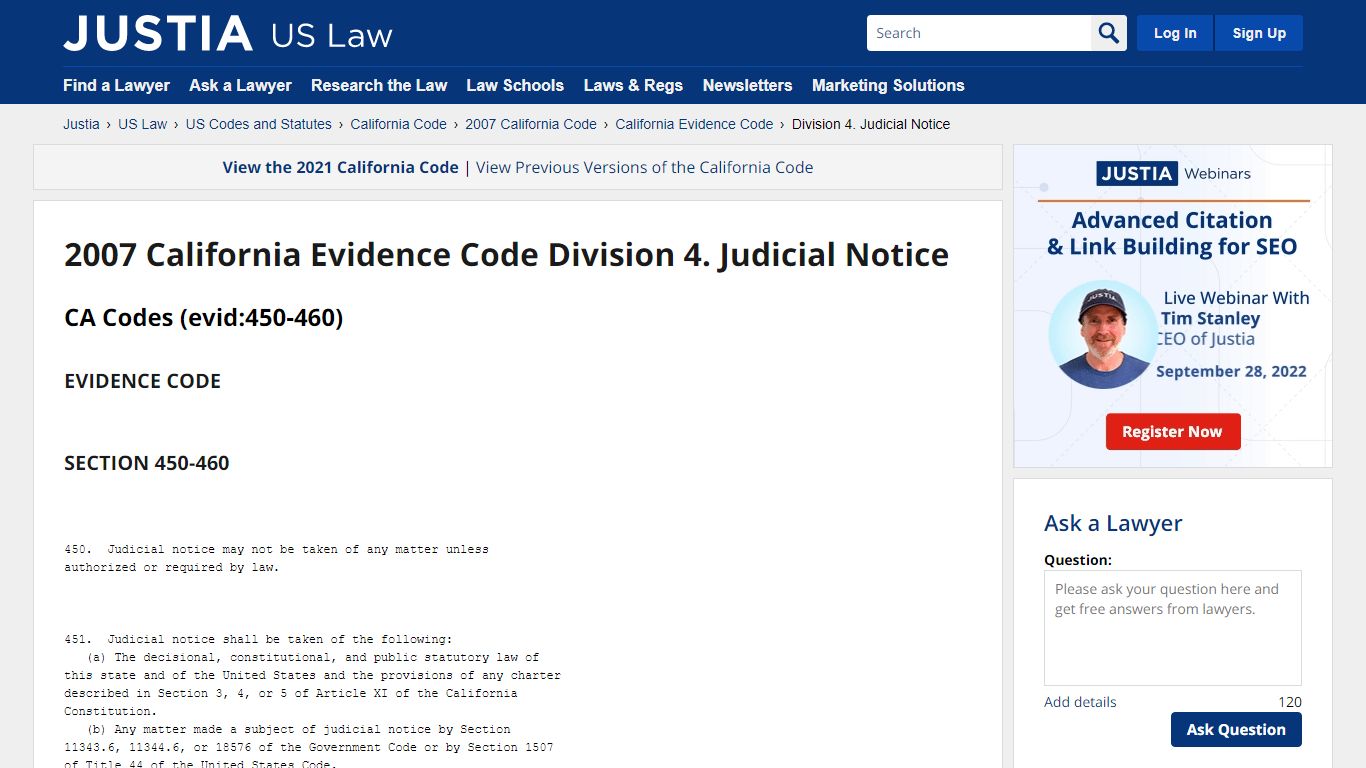 2007 California Evidence Code Division 4. Judicial Notice - Justia Law